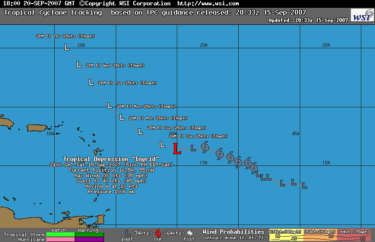 Tropical Depression Ingrid Current Track